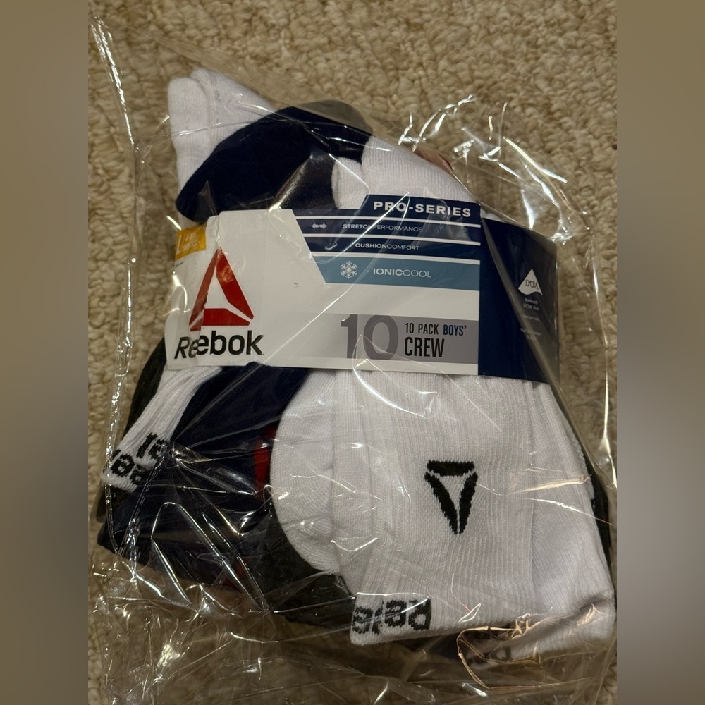 Reebok Pro Series Boys' Crew Socks 10-Pack - White, Black, and Blue
